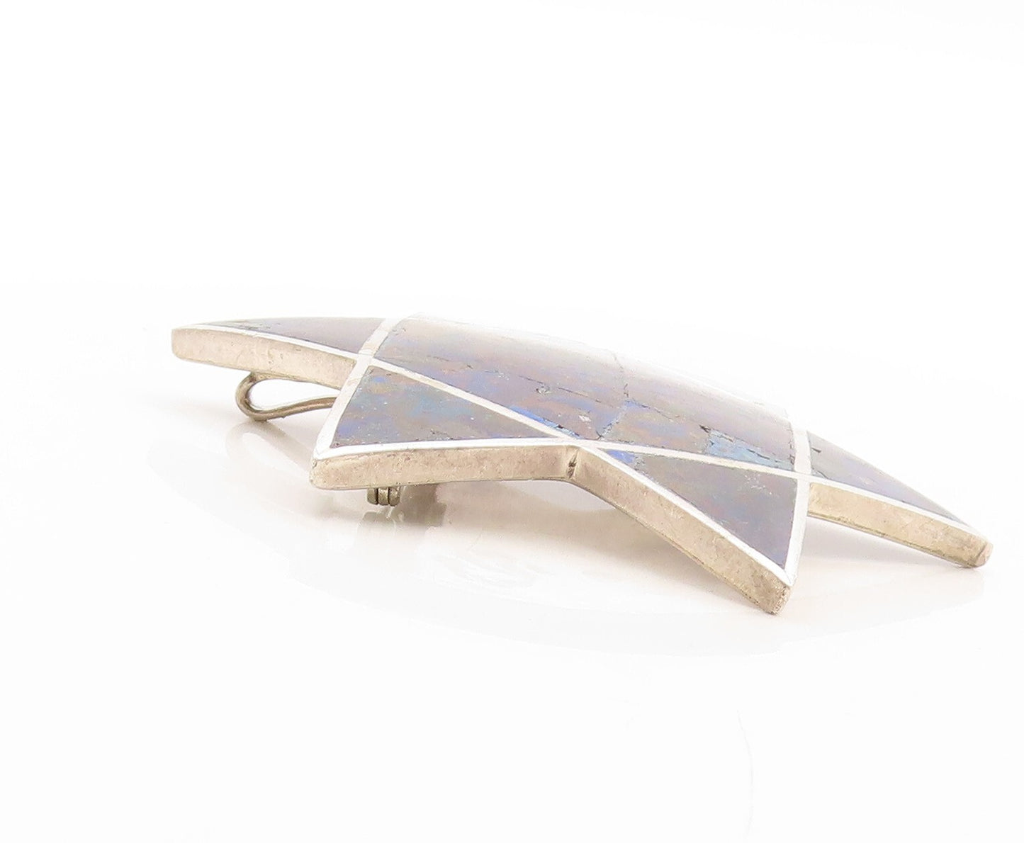 925 Sterling Silver Vintage Brooch Pin TAXCO Cutout Star Gemstone Inlay  BP11301