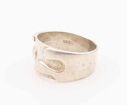 925 Sterling Silver Vintage Ring Carved Textured Statement Band  Sz 9  RG36306