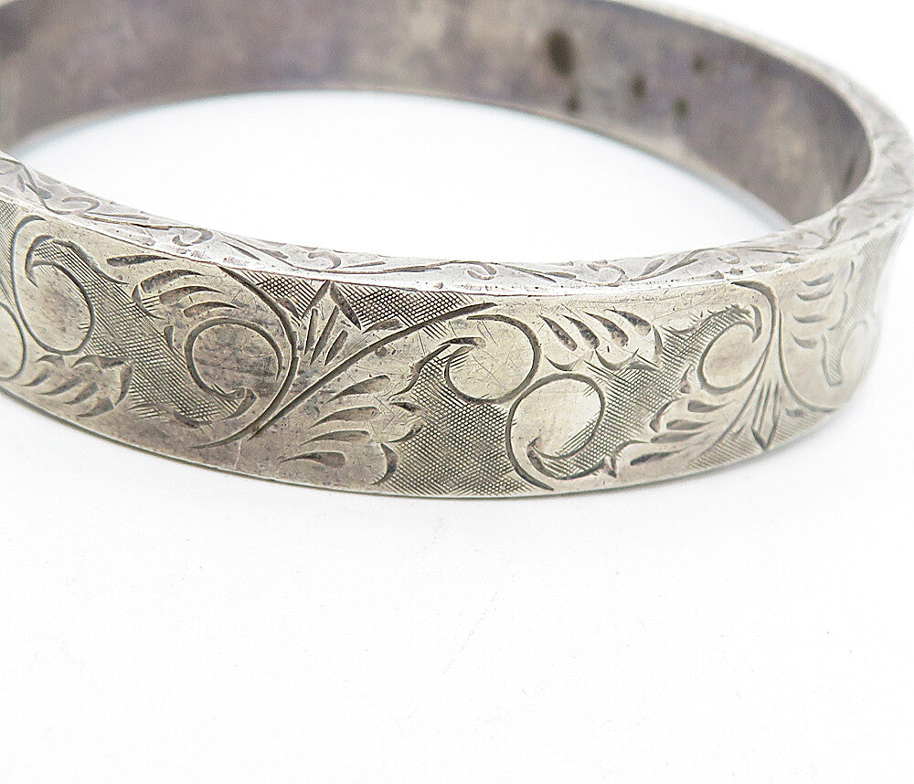 SIAM 925 Silver  Vintage Swirl Floral Vine Etched Bangle Bracelet  BT1504