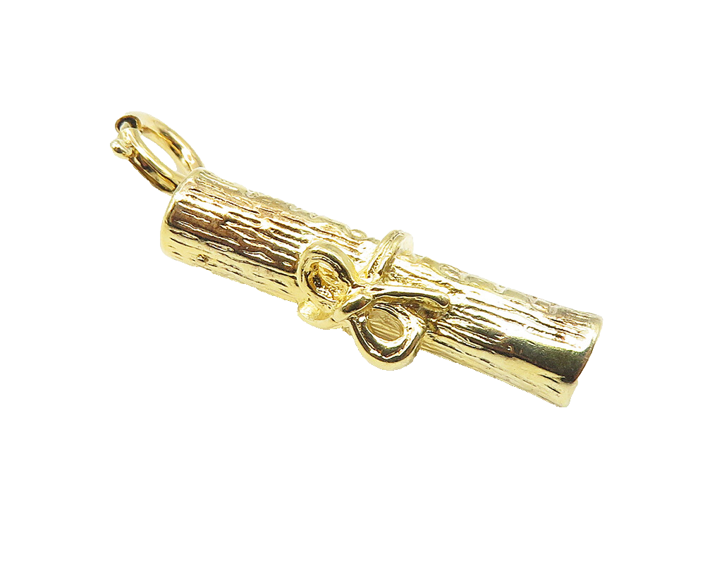 925 Sterling Silver  Shiny Gold Plated Tied Graduation Diploma Pendant  PT8504