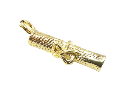 925 Sterling Silver  Shiny Gold Plated Tied Graduation Diploma Pendant  PT8504
