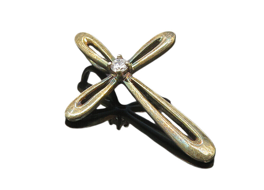 925 Sterling Silver  Vintage Topaz Dark Tone Religious Cross Pendant  PT8916