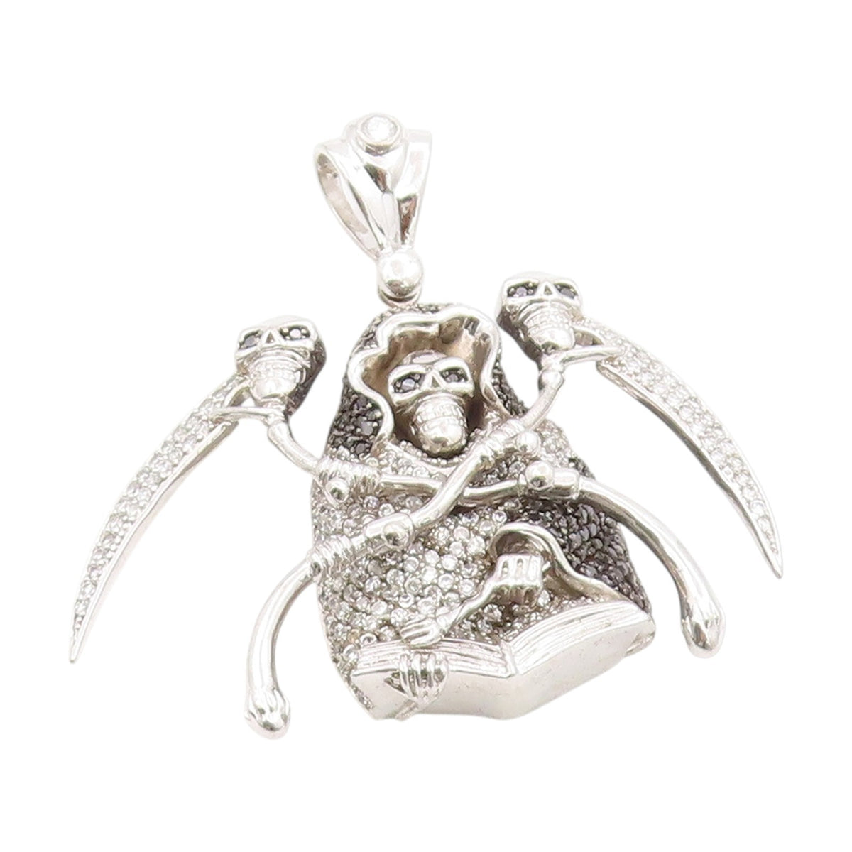 925 Sterling Silver Vintage Pendant Sparkling CZ Clustered Grim Reaper  PT25079