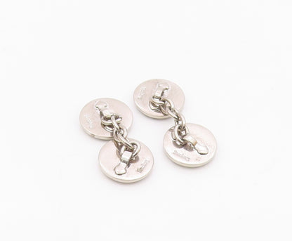 925 Sterling Silver  Vintage Shiny Etched Border Round Cuff Links  TR2102