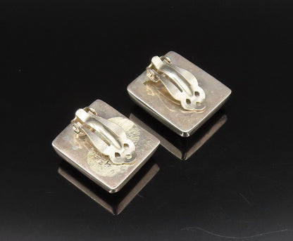MEXICO 925 Silver  Vintage Inlaid Malachite Non Pierced Earrings  EG12197