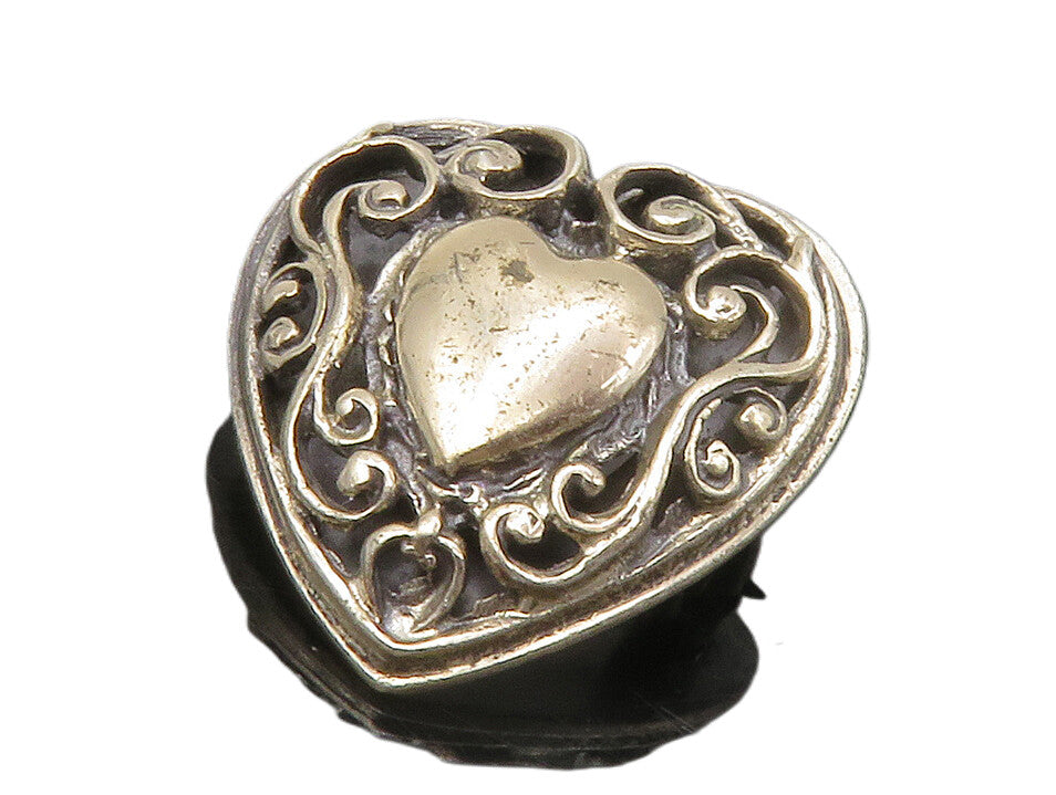 BEAU 925 Sterling Silver  Vintage Swirl Love Heart Dark Tone Brooch Pin BP5525