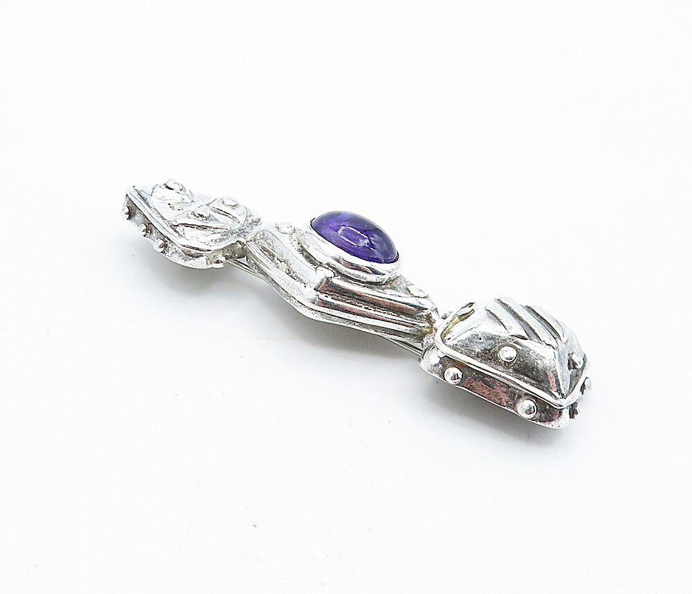 DAC STERLING 925 Sterling Silver  Vintage Amethyst Shiny Brooch Pin  BP1701