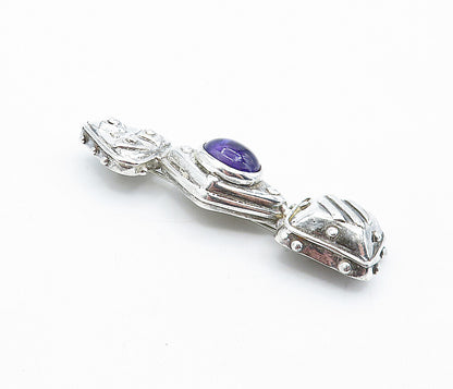 DAC STERLING 925 Sterling Silver  Vintage Amethyst Shiny Brooch Pin  BP1701