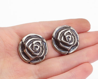 MEXICO 925 Sterling Silver  Vintage Flower Motif Button Drop Earrings  EG2236