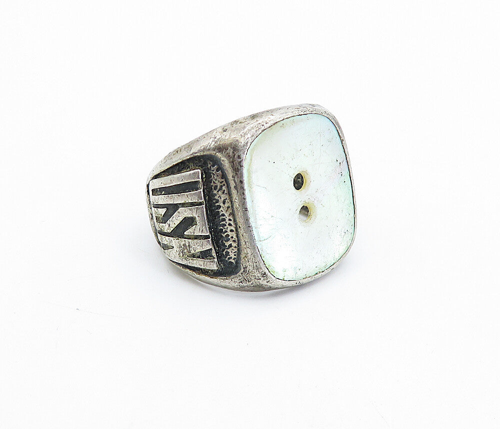 925 Sterling Silver Vintage U.S. Navy Mother Of Pearl Band Ring Sz 9 RG4246