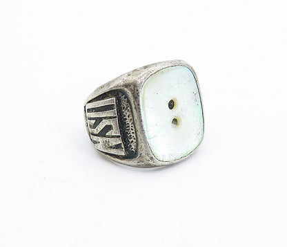 925 Sterling Silver Vintage U.S. Navy Mother Of Pearl Band Ring Sz 9 RG4246