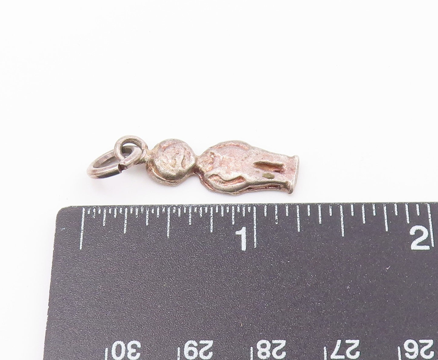 925 Sterling Silver  Vintage Boy In Overalls Dark Tone Drop Pendant  PT17377
