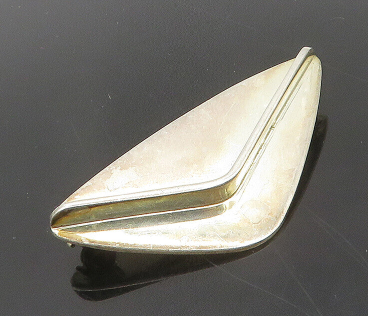 925 Sterling Silver  Vintage Shiny Modernist Smooth Brooch Pin  BP7609