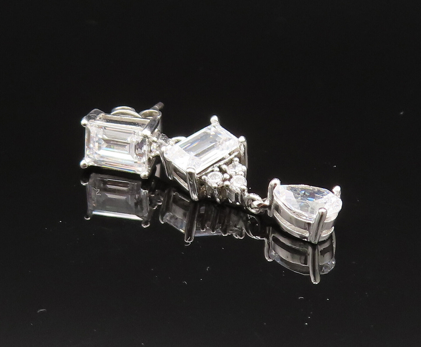 925 Silver  Vintage Dainty Multi Shape Cubic Zirconia Dangle Earrings  EG11740
