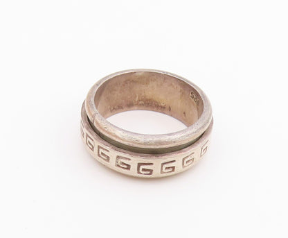 925 Sterling Silver Vintage Ring Etched Greek Key Spinning Band  Sz 8  RG34502