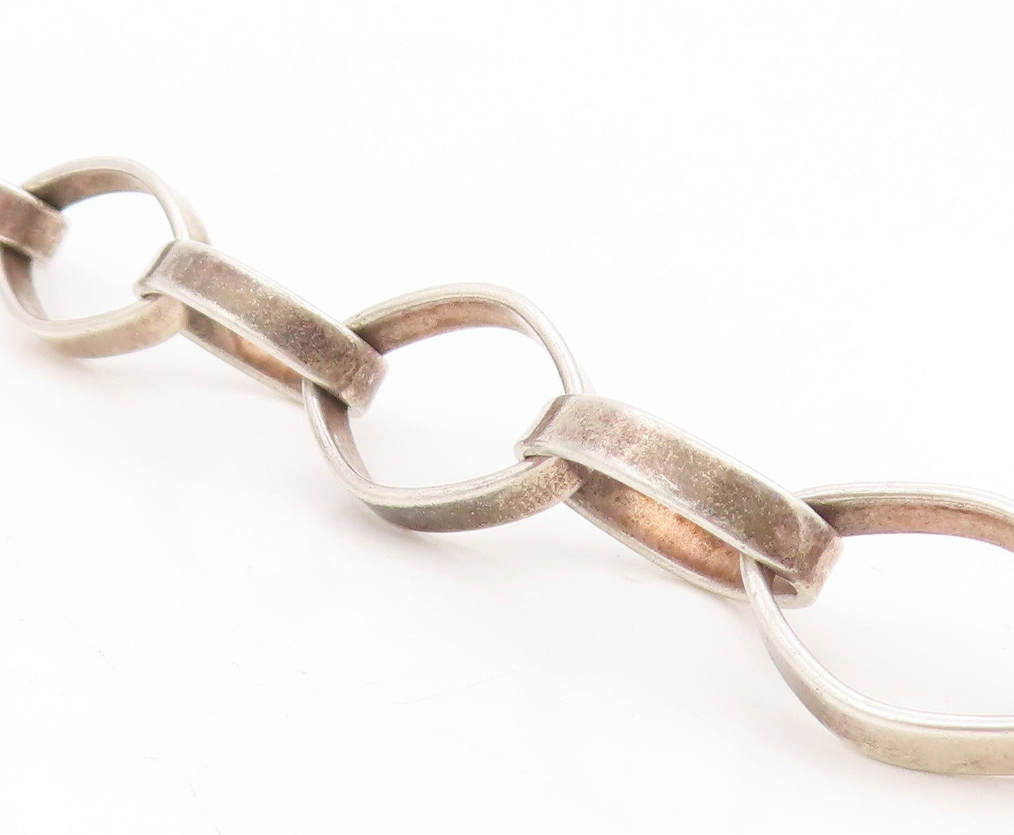 925 Sterling Silver Vintage Bracelet Chunky Interlocking Open Oval Link BT11724