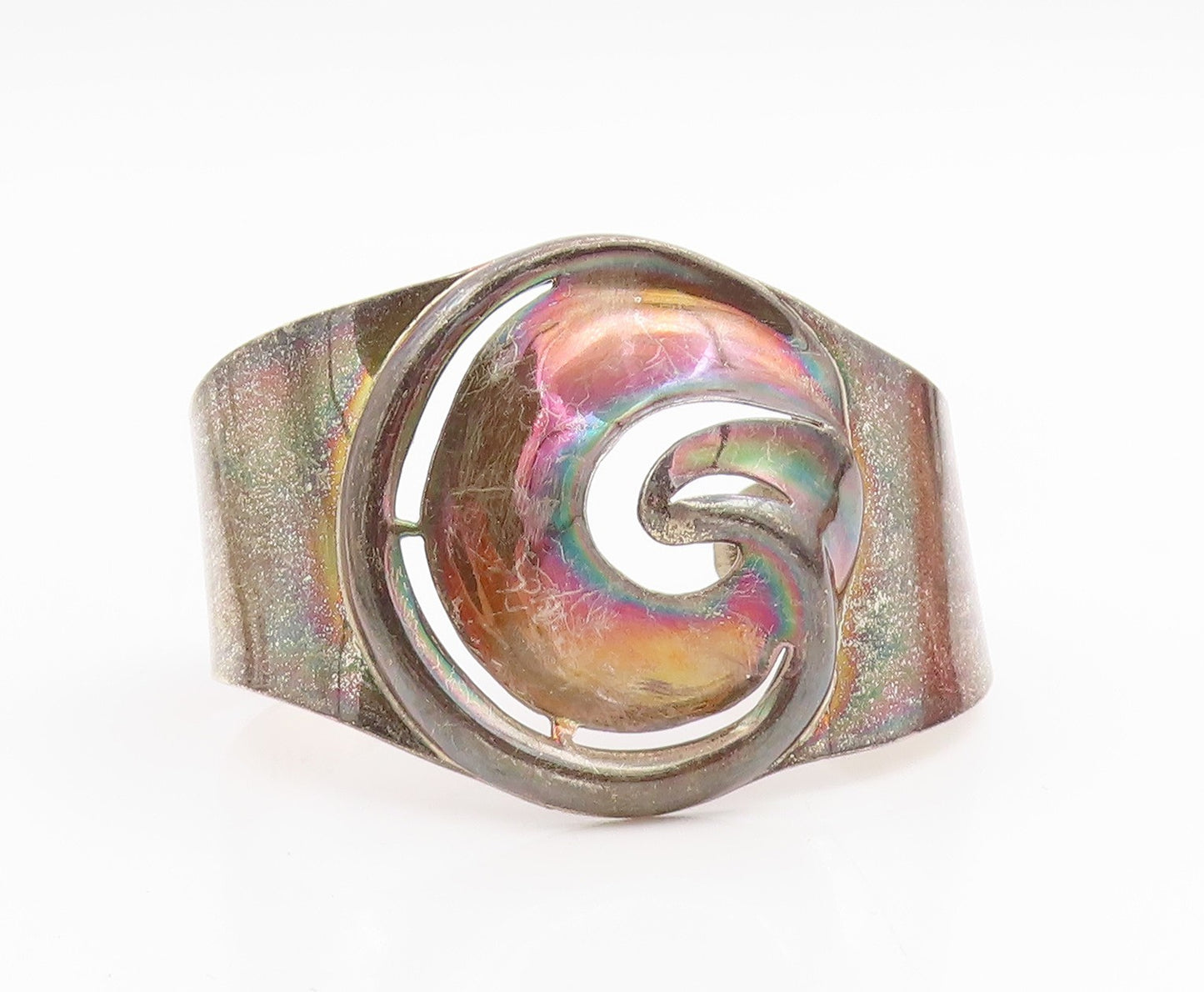 925 Sterling Silver Vintage Bracelet MEXICO Abstract Swirl Cutout Cuff  BT11946
