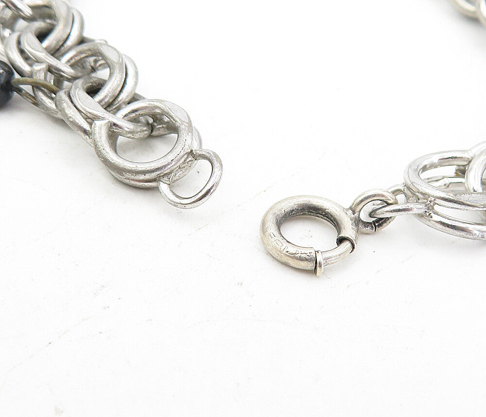 925 Sterling Silver  Vintage Antique Black Hematite Charm Bracelet  BT3533