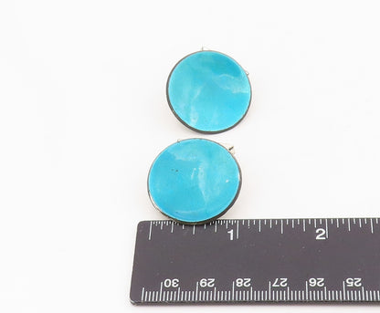 925 Sterling Silver Vintage Cufflinks CELLINI Blue Enameled Round Pair  TR4125