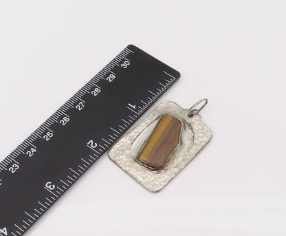 FELICE 925 Silver  Vintage Hammered Modernist Tiger's Eye Pendant  PT22224