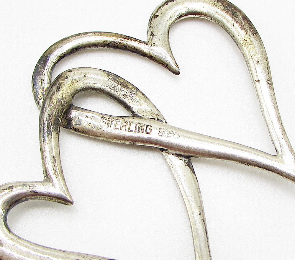 925 Sterling Silver  Vintage Interlocked Love Hearts Slider Pendant  PT2376