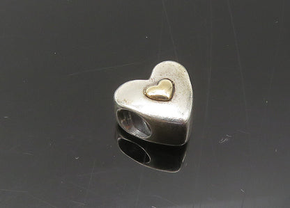 PANDORA 925 Silver & 14K GOLD  Vintage Two Tone Heart Slide Pendant  PT17862