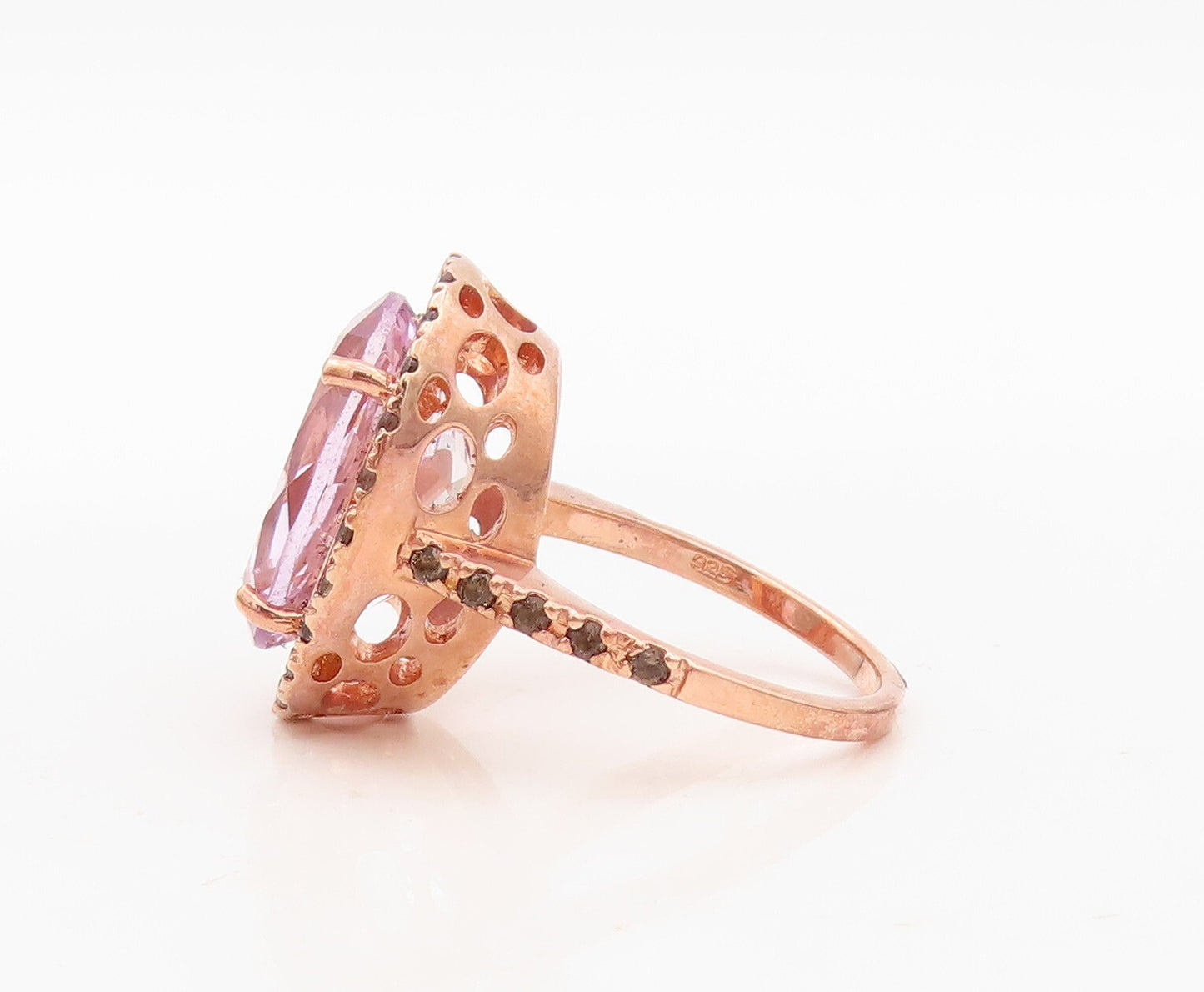 925 Sterling Silver Vintage Ring Rose Gold Plated CZ Smoky Quartz Sz 7.5 RG30340