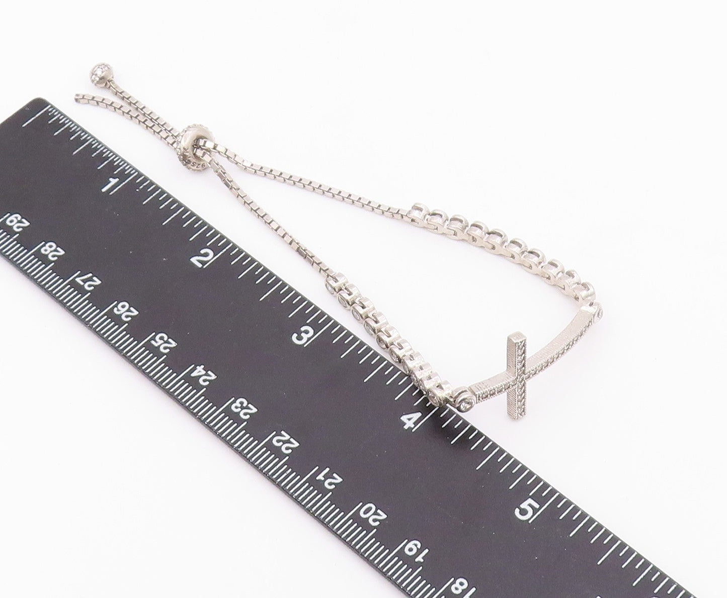 925 Silver  Vintage Cubic Zirconia Religious Cross Chain Bracelet  BT8355