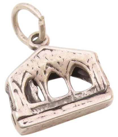925 Sterling Silver  Vintage Open Barn House With Wide Windows Pendant PT20519