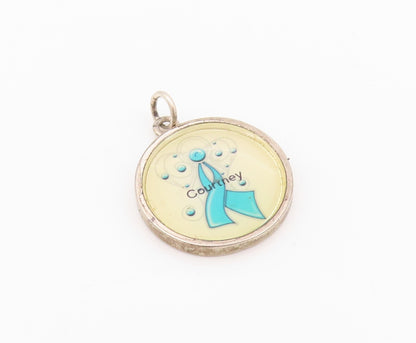 925 Sterling Silver Vintage Pendant A Teal Awareness Ribbon Design  PT24327