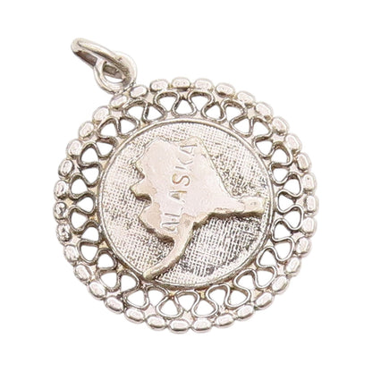 925 Sterling Silver Vintage Pendant Antique Cutout Alaska Map Charm  PT24538
