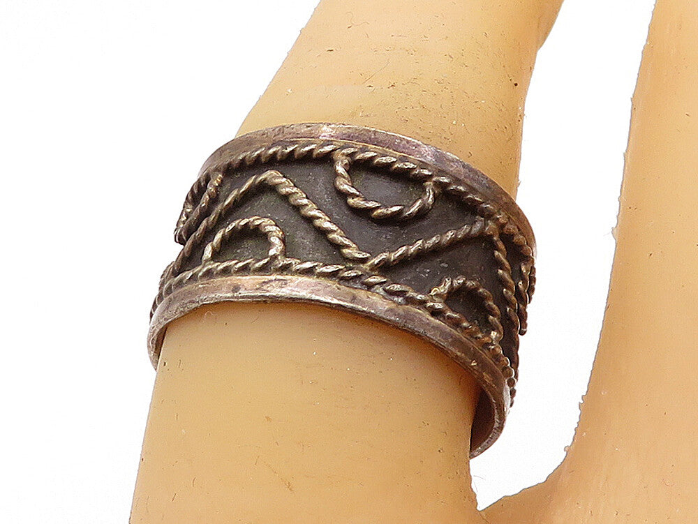 MEXICO 925 Sterling Silver  Vintage Dark Tone Twist Band Ring Sz 7  RG4722