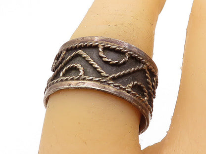 MEXICO 925 Sterling Silver  Vintage Dark Tone Twist Band Ring Sz 7  RG4722