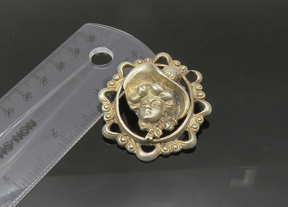 925 Sterling Silver  Vintage Antique Heavy Woman's Face Brooch Pin  BP8451