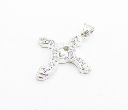 925 Sterling Silver  Shiny Topaz Swirl Religious Cross Drop Pendant  PT4636