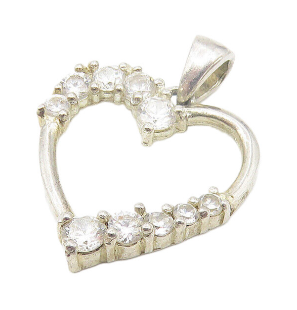 925 Sterling Silver  Vintage Petite Topaz Open Love Heart Pendant  PT8629