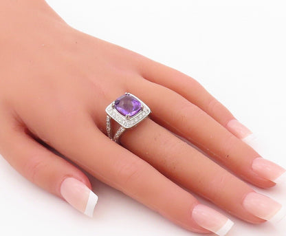925 Sterling Silver Vintage Ring Rectangle Amethyst & Topaz Inlay  Sz 7  RG29990