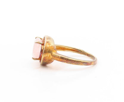 925 Sterling Silver Vintage Ring Gold Plated Diamonds & Morganite  Sz 8 RG30024