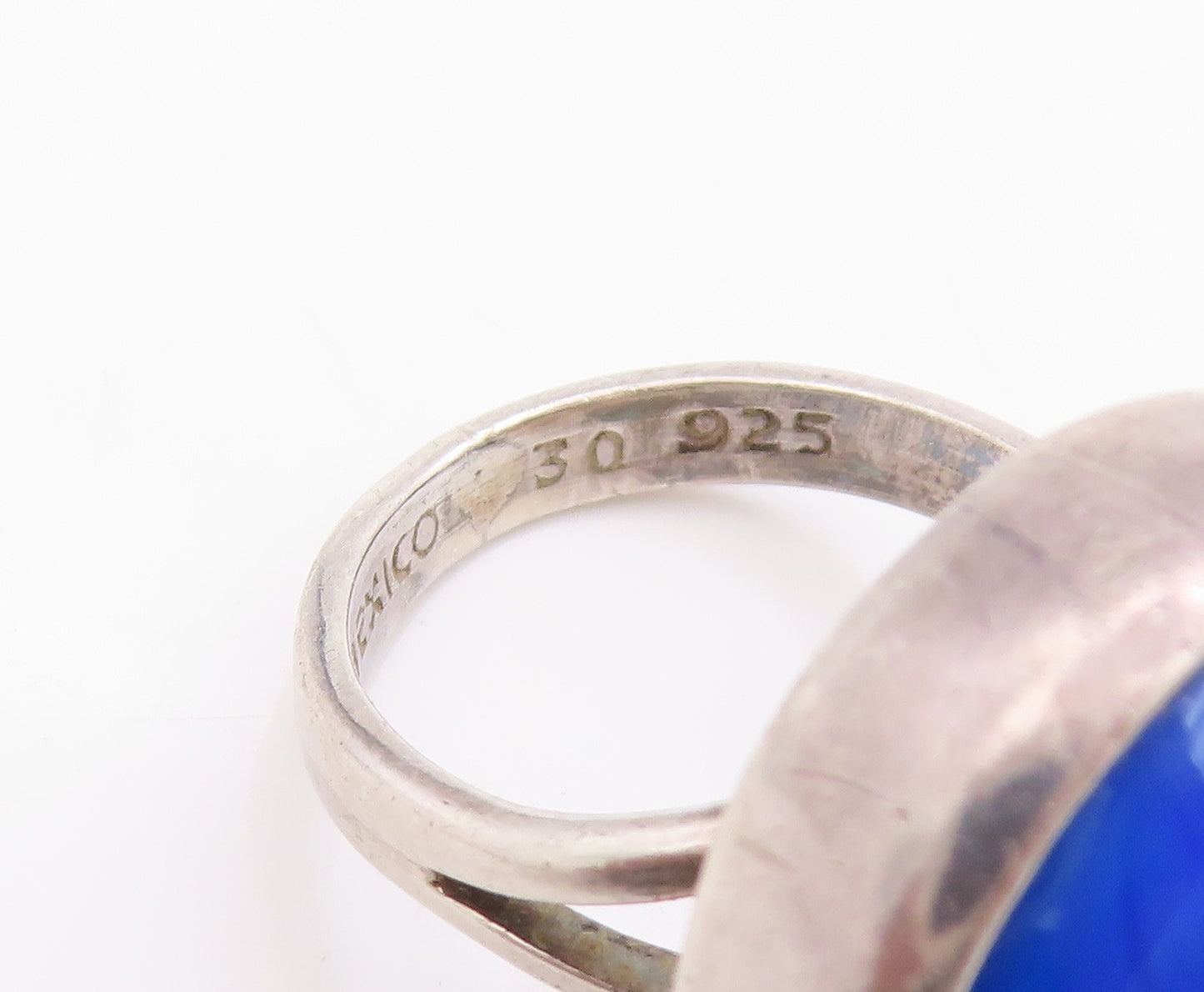 925 Sterling Silver Vintage Ring Cabochon Blue Round Gemstone  Sz 5  RG33315