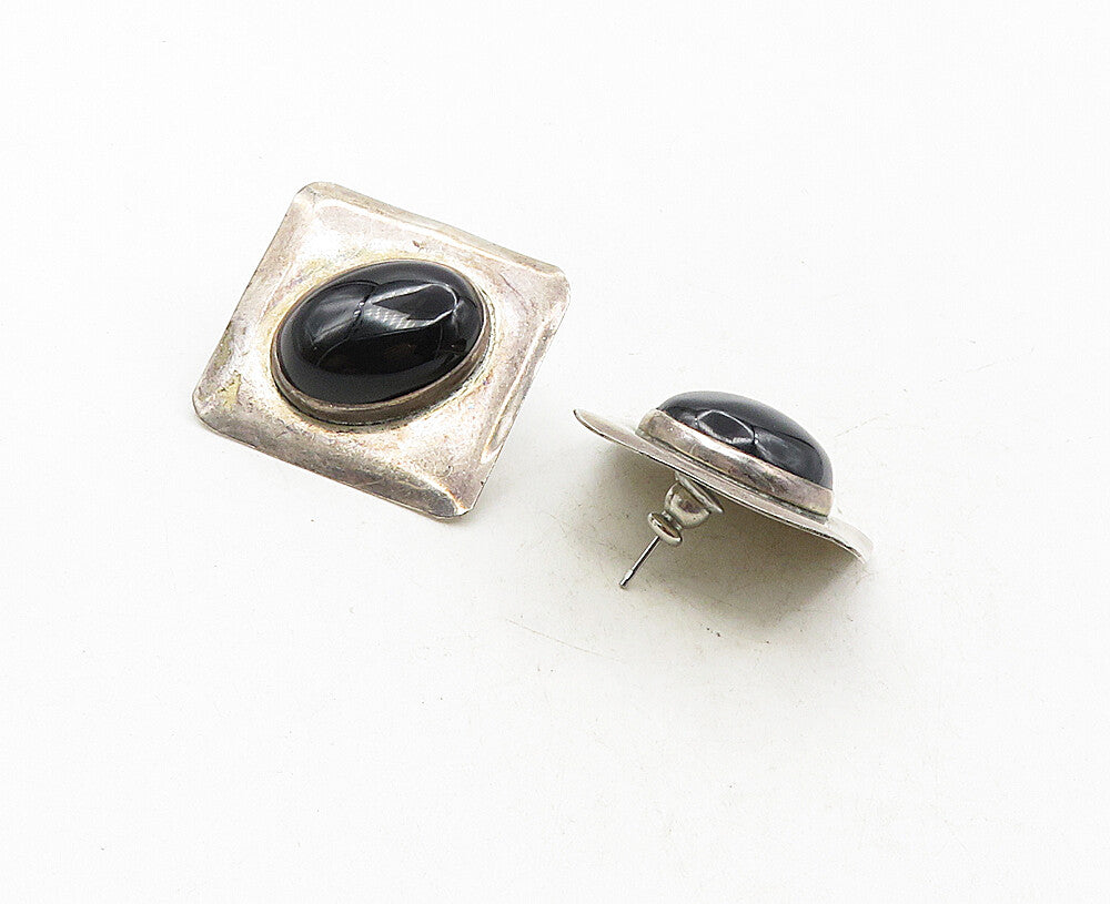 LOUIS BOOTH 925 Silver  Vintage Cabochon Cut Black Onyx Drop Earrings  EG4993