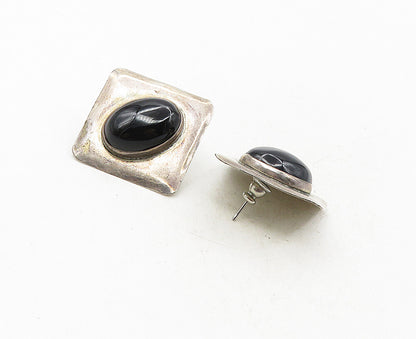 LOUIS BOOTH 925 Silver  Vintage Cabochon Cut Black Onyx Drop Earrings  EG4993