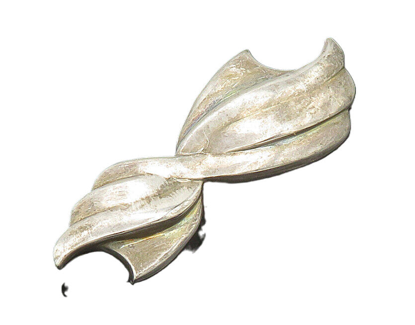925 Sterling Silver  Vintage Shiny Smooth Ribbon Motif Brooch Pin  BP7470