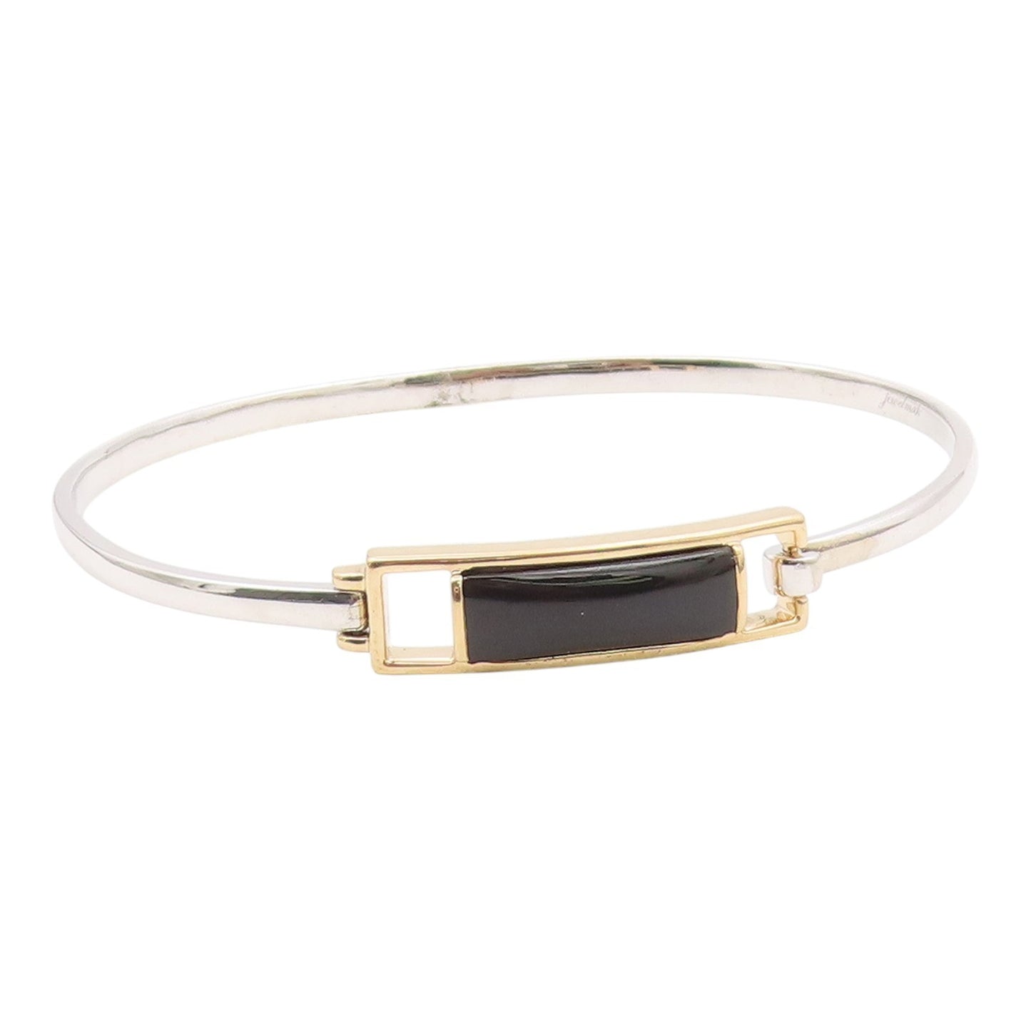 925 Silver  Vintage Two Tone Rectangular Black Onyx Bangle Bracelet  BT9384