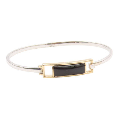 925 Silver  Vintage Two Tone Rectangular Black Onyx Bangle Bracelet  BT9384