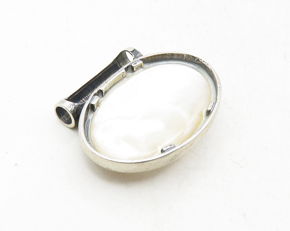 CDI 925 Sterling Silver  Vintage Shiny Pearl Dome Oval Slide Pendant  PT7940