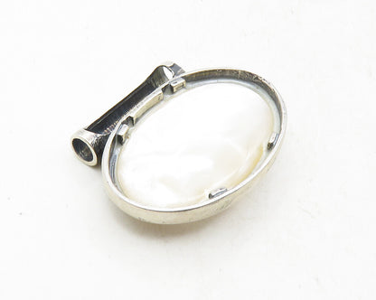CDI 925 Sterling Silver  Vintage Shiny Pearl Dome Oval Slide Pendant  PT7940