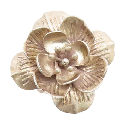 925 Sterling Silver Vintage Ring Modernist Etched Hibiscus Flower  Sz 5  RG35158