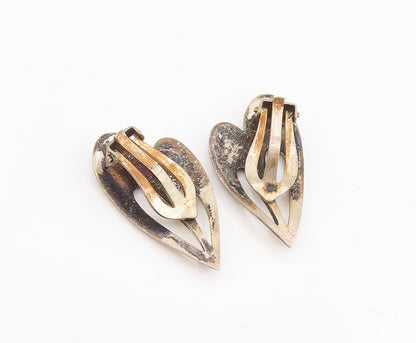 925 Sterling Silver Vintage Earrings Chunky Love Heart Cutout Clip On  EG13929