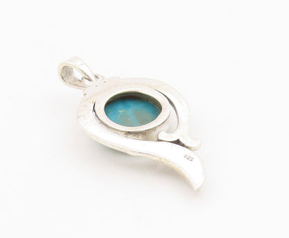 925 Sterling Silver Vintage Pendant Cabochon Turquoise Modernist Swirl  PT26193