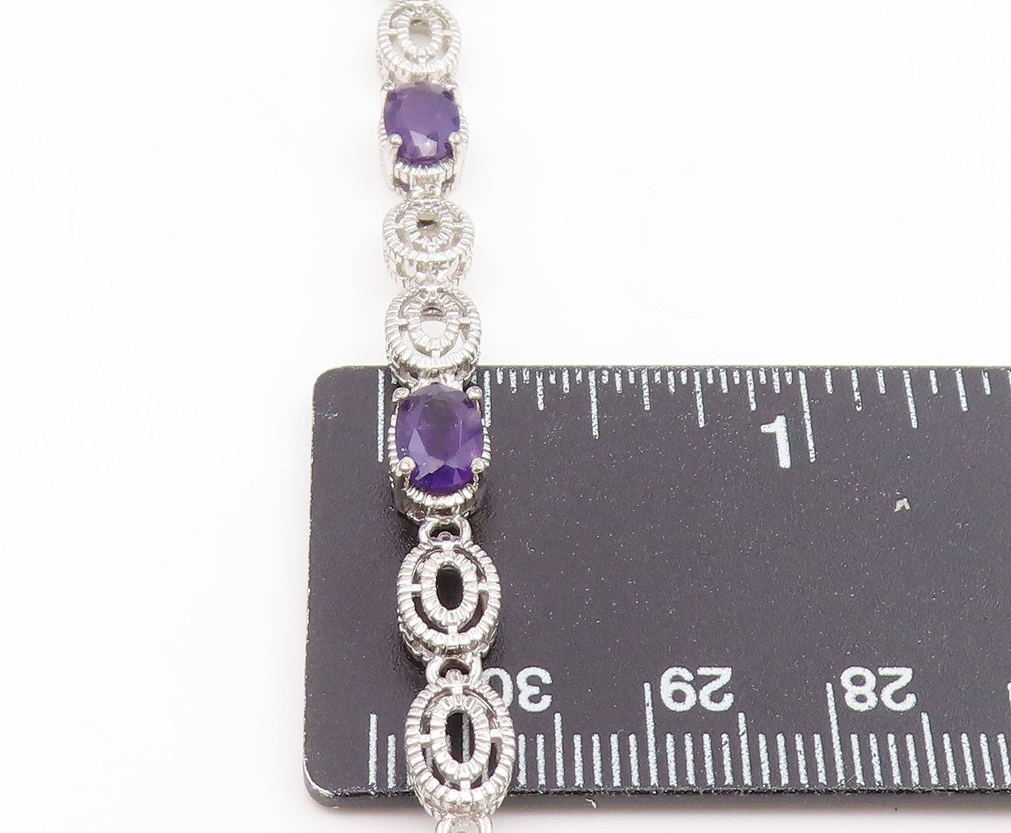 925 Sterling Silver Vintage Bracelet Oval Cut Amethyst Elegant Chain  BT11932